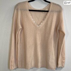 Sezane Elegant Beige V-Neck Sweater